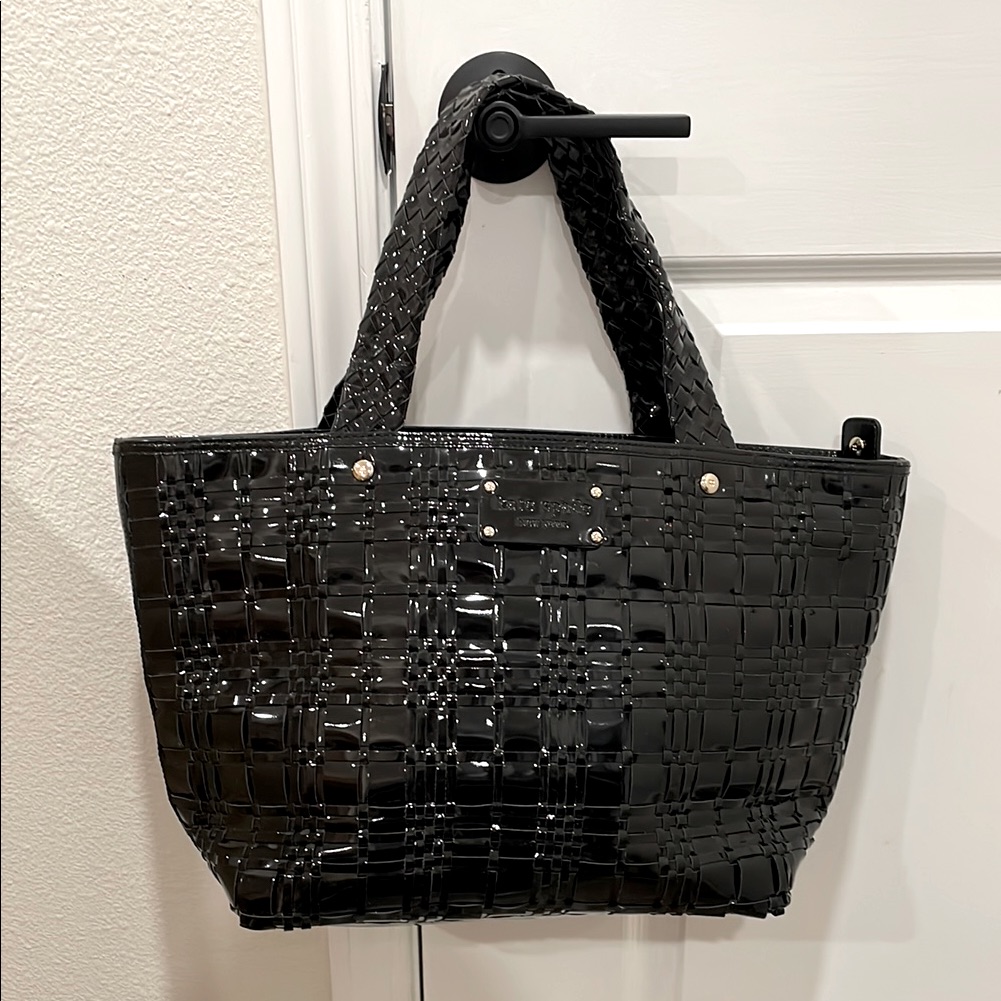 Kate Spade Black Patent Woven Leather Satchel Tote Shopper Shoulder Bag